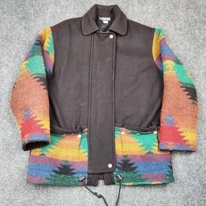 Vintage Furrina Jacket Mens Small Black Wool Blend Southwestern Aztec Pockets